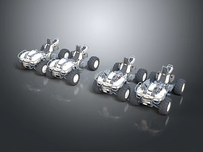 Four White Off Road Vehicles With Large Tires And Modern Sporty Design 3d model