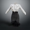 Fashionable White Long Sleeve Ruffle Collar Dress With Black Ruffled Asymmetric Hem And Belt