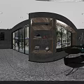 Modern Industrial Public Office Space With Open Layout Staircase Wooden Tables And Geometric Accent Wall