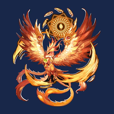 Game Movie Character Phoenix Featuring Golden Orange Feathers Spread Wings Glowing Elements And Golden Ornament 3d model