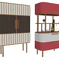 Elegant Modern Sideboard With Striped Panels Glass Shelves And Metal Frame