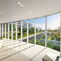 Spacious Bright Waiting Area With Waiting Desk Large Windows And Green View