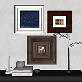 Wall Decor With Framed Artworks And Console Table With Books Vase Greenery 3d model