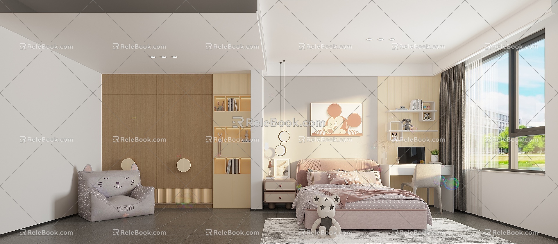 Warm bedroom bubble pink bear 3d model