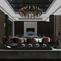Elegant Private Dining Room With Round Table Chandelier Decorative Wall And Chairs 3d model