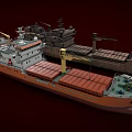 Cargo Ship Models With Orange Decks And Cranes On