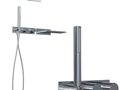 Chrome Shower System With Rainfall Head Handheld Sprayer And Control Lever 3d model