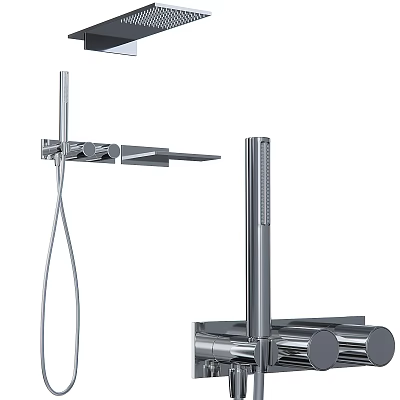 Chrome Shower System With Rainfall Head Handheld Sprayer And Control Lever 3d model