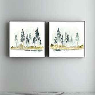 Nordic Landscape Painting Green Living Room Landscape Natural Light Decorative Painting 3d model