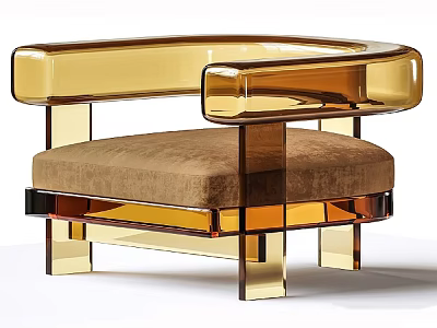 Modern Single Sofa With Amber Acrylic Frame And Brown Velvet Cushion 3d model