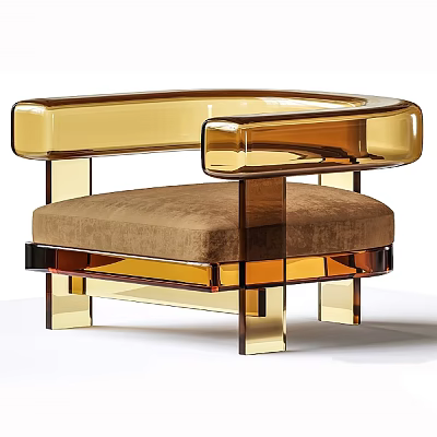 Modern Single Sofa With Amber Acrylic Frame And Brown Velvet Cushion 3d model