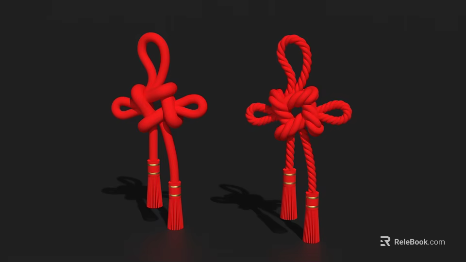 Traditional Red Chinese Knot Decorative Items With Gold Tassels For Home 3d model 