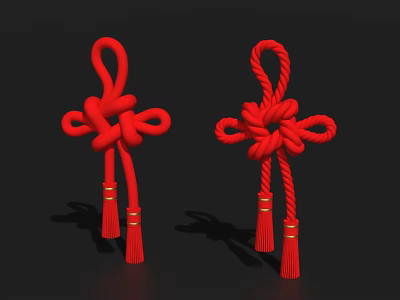 Traditional Red Chinese Knot Decorative Items With Gold Tassels For Home 3d model