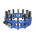 Industrial Blue Circular Mechanical Device With Black Components And Metal Bolts