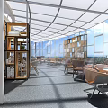 Cozy Lounge Area With Circular Bookshelves Skylight Natural Light And Rug