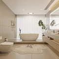 Modern Bathroom Interior Design With Freestanding Bathtub Double Vanity Large Mirror And Plants