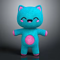 Blue Cat Plush Doll with Pink Ears Cheeks Belly and Smiling Face Cute Stuffed Toy