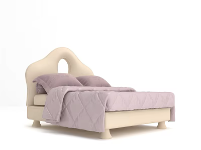 Elegant Modern Luxury Bedroom Bed With Beige Curved Headboard And Purple Bedding 3d model