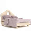 Elegant Modern Luxury Bedroom Bed With Beige Curved Headboard And Purple Bedding
