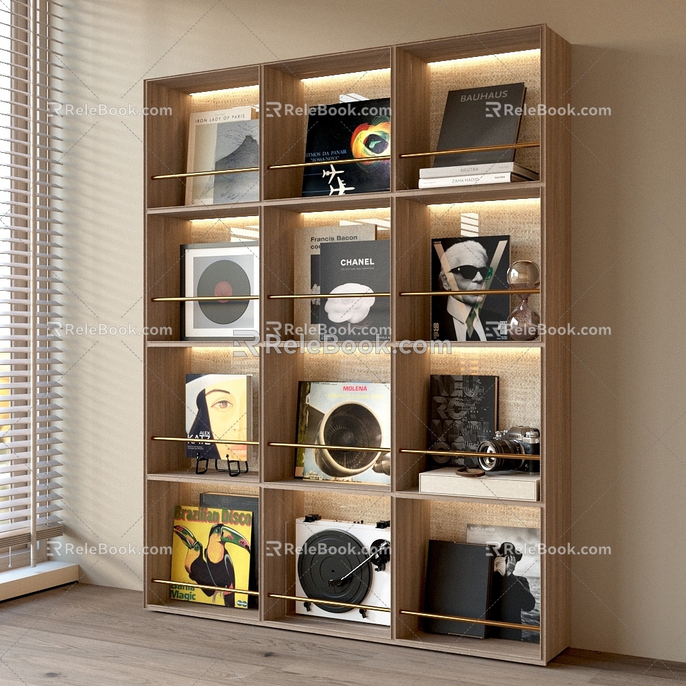 Modern Bookshelf Bookcase Solid Wood Bookcase Display Cabinet Books and Magazines Record Decorative Cabinet model