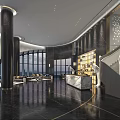 Modern Luxury Storefront Reception With Marble Counter Black Marble Floor And Staircase