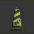 Worn Traffic Cone With Yellow Black Stripes Square Base And Top Loop