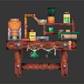 Colorful Pixel Cartoon Scene With Red Table Orange Character Green Plant Yellow Bottle And Book