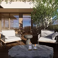 Roof Top Garden with Wooden Deck Staircase Sofa Chair Candles and Green Plants