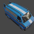 Blue Cargo Van Exterior With Roof Rack And Yellow Black Stripes