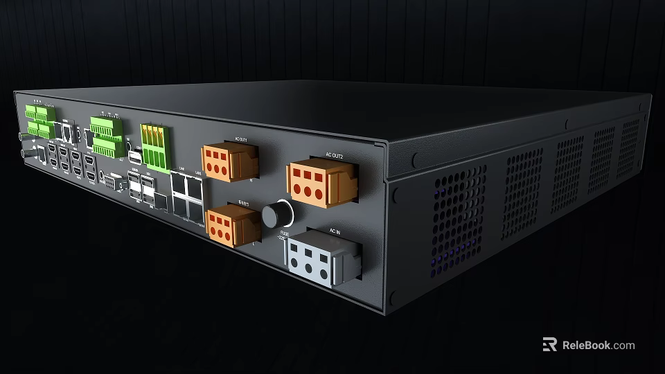 Professional Black Headphone Audio Device Rear Panel With Multiple Ports And Buttons 3d model