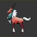 Vibrant Deer Shaped Game Movie Character With Red Green Fur White Mane And Antlers