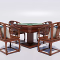 Traditional Wooden Round Entertainment Table with Mahjong Top and Cushioned Chairs