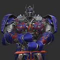 Blue And Red Robot Doll With Metal Texture And Crossed Arms