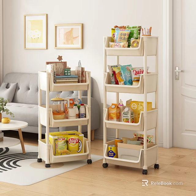 Modern Living Room Multi-tier Storage Shelves With Wheels For Snacks Drinks And Books 3d model 