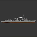 Warship Sailing on Blue Sea Water with White Smoke Emission from Chimneys
