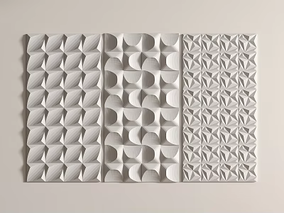 White Decorative Wall Panels For Interior Design With Various Geometric Patterns On Light Background 3d model