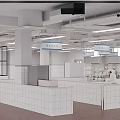 Bright Commercial Kitchen Interior With Stainless Steel Equipment Tile Floor Hanging Signs And Working Chefs