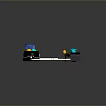 Automated Mechanical Conveyor System With Computer Control And Circular Processing Unit Featuring Blue Yellow Components
