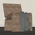Wooden Textured Leisure Chair With Black And White Checkered Blanket In Modern Minimalist Design