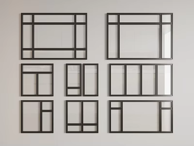 Modern Casement Windows With Black Frame Transparent Glass And Various Designs 3d model