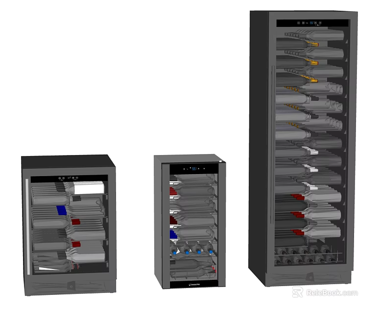 Modern Design Wine Coolers In Different Sizes With Bottles Storage And Glass Doors 3d model 