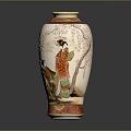 Traditional Painted Vase With Female Figure Cherry Blossom And Gold Accents