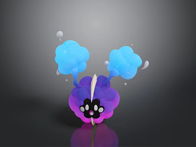 Game Movie Character With Blue Cloud Like Structures Purple Base Black Eyes And White Bubbles 3d model
