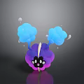 Game Movie Character With Blue Cloud Like Structures Purple Base Black Eyes And White Bubbles