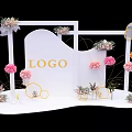 Floral Decorative Setup With White Frame Logo And Circular Flower Accents 3d model