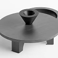Round Black Wooden Coffee Table with Modern Design and Black Vase