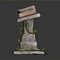 Decorative Household Item With Open Book On Stone Pedestal And Green Vines