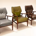 Modern Sofa Stools With Gray Green Brown Leather Seats And Wooden Arms