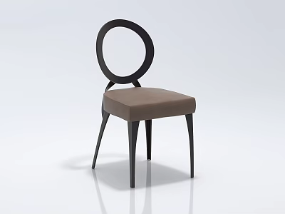 Modern Leisure Chair With Round Backrest Dark Wooden Frame And Beige Fabric Cushion 3d model