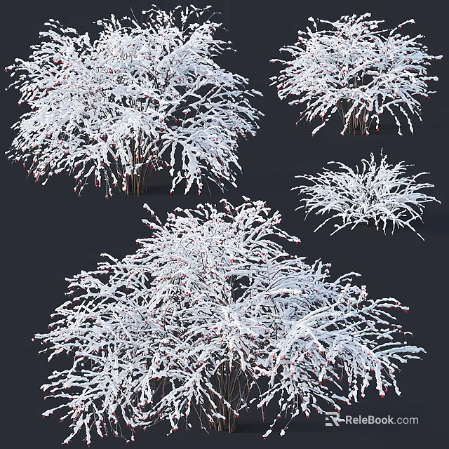 Snow Covered Arbor Trees with Frosty Branches and White Snow in Winter Natural Scene 3d model 